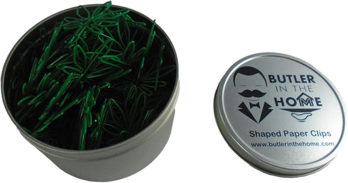 100 Count Pot Leaf Shaped Paper Clips Great for Paper Clip Collectors or Office Gift - Comes in Round Tin with Lid and Gift Box - Green...