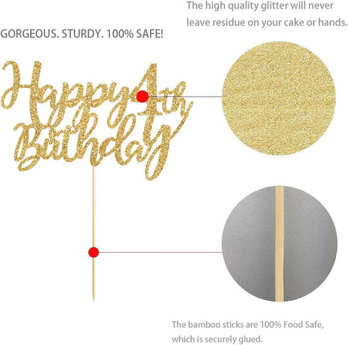 Gold Glitter Happy 4th birthday cake topper, Gold 4 years old birthday party decorations, girl or boy birthday cake toppers...