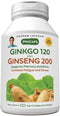 ANDREW LESSMAN Ginkgo 120 Plus Ginseng 200mg - 60 Capsules - Standardized Extract Blend to Support Brain, Memory and Cognitive Function. Adaptogen...