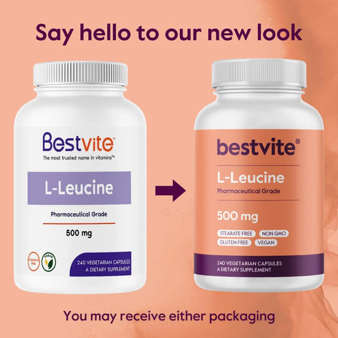 BESTVITE L-Leucine 500mg per Capsule (240 Vegetarian Capsules) - No Stearates - No Fillers - No Flow Agents - Vegan - Non GMO - Gluten Free...