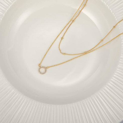 Cowlyn Dainty Layered Necklace Sparkle CZ Circle Pendant Handmade 14k Gold Plated Chain Multilayer Satellite Bead Choker Simple Cute Jewelry Etern...