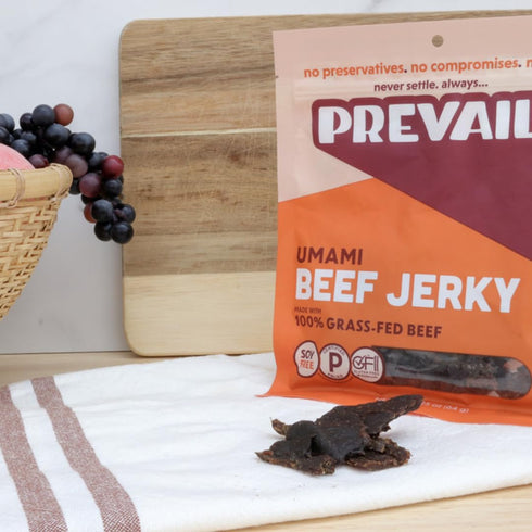PREVAIL Umami Grass-Fed Beef Jerky | SOY FREE | 100% Grass-Fed | Gluten Free Snacks | High Protein Snacks | Free of Preservatives | No GMO's | Pac...