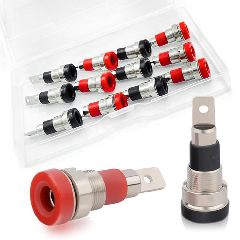 Female Banana Plug Connectors Female Socket Binding Post Adapter for 4Mm Banana Jack Female Panel Mount Speaker Terminal (6 Each in Red and Black)...