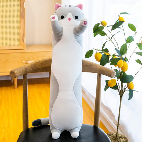 Lonng Gray Cat Plush Pillow Toy Sleeping Pillow Cute Cartoon Cat Stuffed Animals Soft Long Body Pillow Gift for Kids(19.68in)...