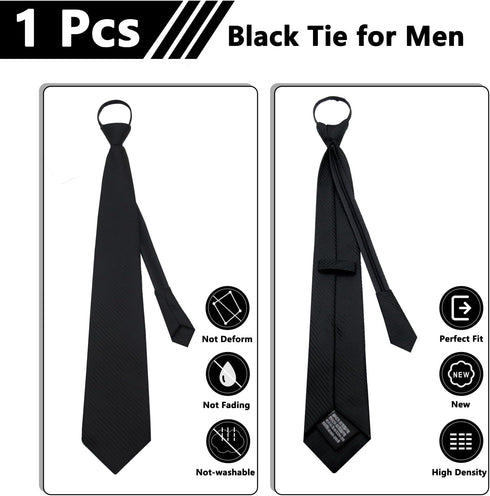Mantieqingway Black/Red Tie Pre-tied Adjustable Zipper Neck Ties for Men, Mens Necktie for Office Graduation School Uniforms...