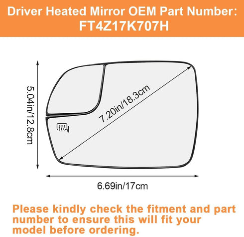 Senzeal Driver Side Heated Mirror Glass Replacement with Blind Spot Mirror for Ford Edge 2015 2016 2017 2018 FT4Z17K707H (Left Side)...