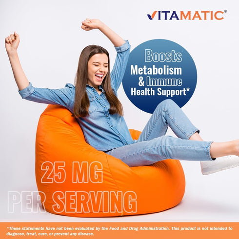 Vitamatic Vitamin B6 (Pyridoxine HCI), 25 mg 250 Vegetarian Tablets - Promotes Energy Production, boosts Metabolism and Immune Health Support...