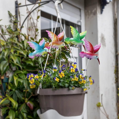 4 Pcs Hummingbird Garden Metal Stakes Set, 14 Inch Tall Hummingbird Garden Stakes Decor, Outdoor Garden Decor, Metal Bird Decorative Garden Stakes...