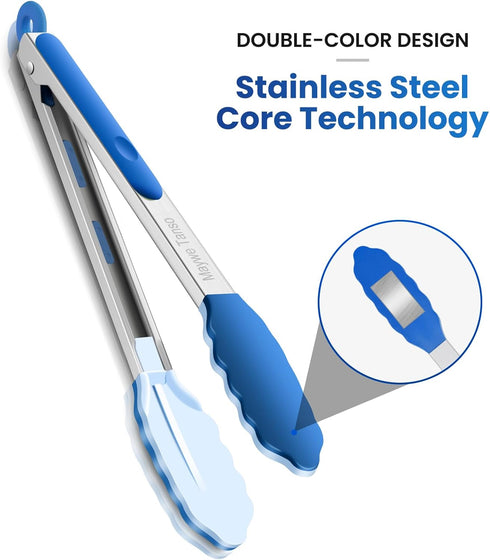 600? Heat Resistant Kitchen Tongs for Cooking with Silicone Tips,12-Inch Stainless Steel Locking Cooking Tongs Food Tongs for BBQ,Cooking,Salad an...
