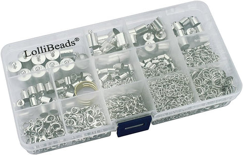 Lollibeads® (1000 Pcs) Silver Plated Barrel Leather Cord Ends Cord End Cap 3mm-12mm, Lobster Clasp 10mm 12mm 14mm,jump ring 5mm-8mm, jump ring ope...