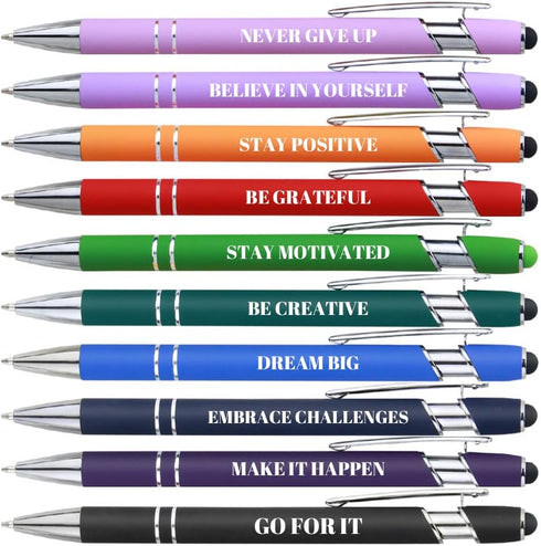 10-Pack Motivational Inspirational Quotes Stylus Ballpoint Pens - Office Encouragement Scriptures, Black Ink (10 Colors, Motivational)...