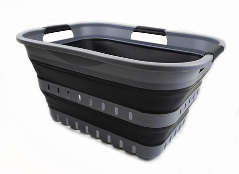 SAMMART 30L (8 Gallon) Collapsible 3 Handled Plastic Laundry Basket - Foldable Pop Up Storage Container/Organizer - Space Saving Hamper/Basket (Gr...