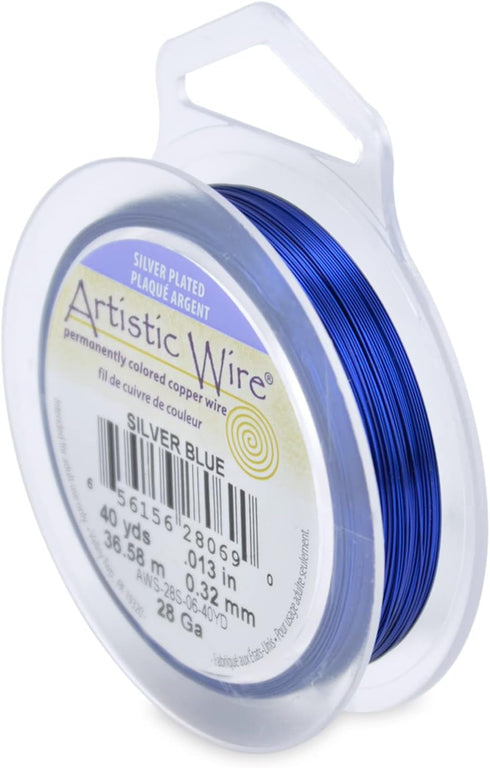 Artistic Wire 32 mm Plated Tarnish Resistant Colored Copper Craft Wire, 28 Gauge, 40 yd, Silver Blue...