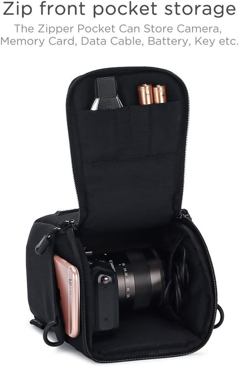 DOMISO Soft Padded Camera Case Water-Resistant with Adjustable Shoulder Strap and Side Pockets Small Camera Bag Carrying Storage Bag, Black...