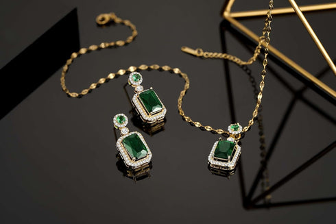 Emerald Jewelry for Women Green Stone Necklace Earrings Set Cute Necklaces with Crystal Dangle Earrings...