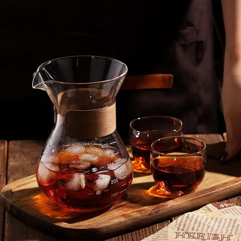 Pour Over Coffee Maker with Double Layer Stainless Steel Filter, 13.5oz/400ml Borosilicate Glass Carafe with V60 Reuseable Filter, Wooden Collar C...