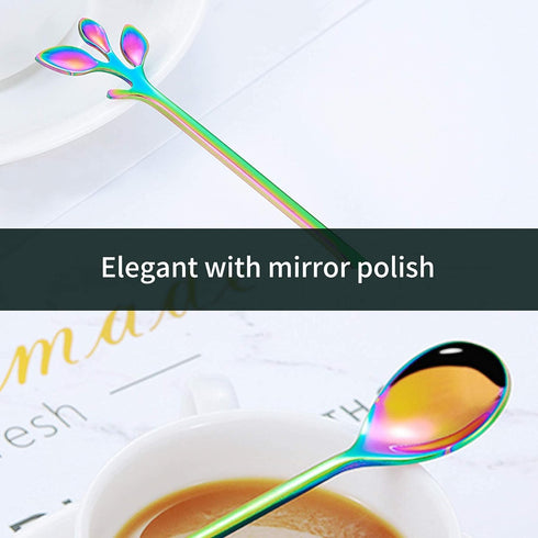 5 Pcs Rainbow Leaf Coffee Spoons, 4.7 inch Stainless Steel Ice-Cream Tea Sugar Spoons, Espresso Stirring Spoons for Mixing, Cold Drink, Dessert, P...