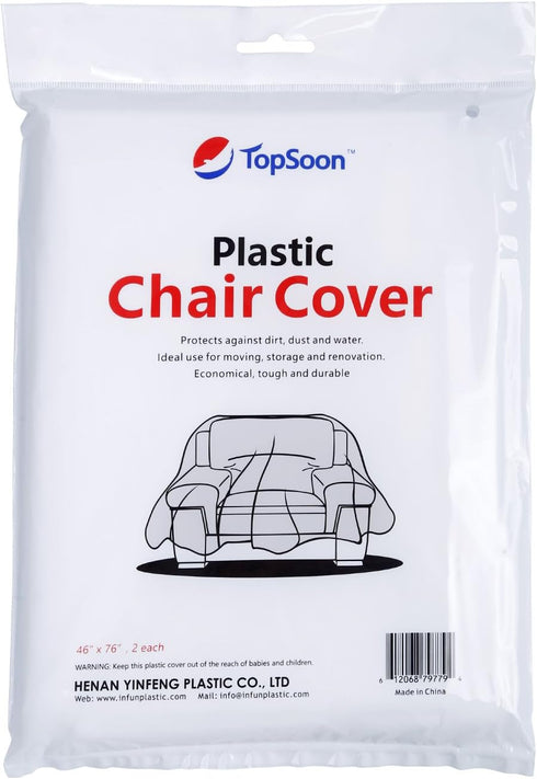 2-Pack Plastic Chair Cover for Storage Waterproof Dust-Proof Armchair Cover Sofa Bag 46-inch by 76-inch Clear...