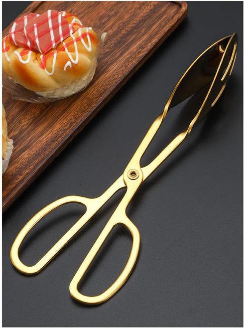 2-PACK Serving Tongs for Buffet Party Catering,Stainless Steel Thickening Food Tongs Salad/Cake/Bread Tongs Kitchen Salad Scissors (Golden)...