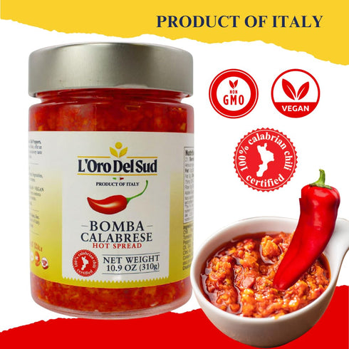Calabrian Bomba Hot Pepper Sauce/Spread (10.9 oz) 310g, Certified Authentic, Bomba Calabrese, Spicy Mixed Vegetable Spread, Product of Italy, L'Or...