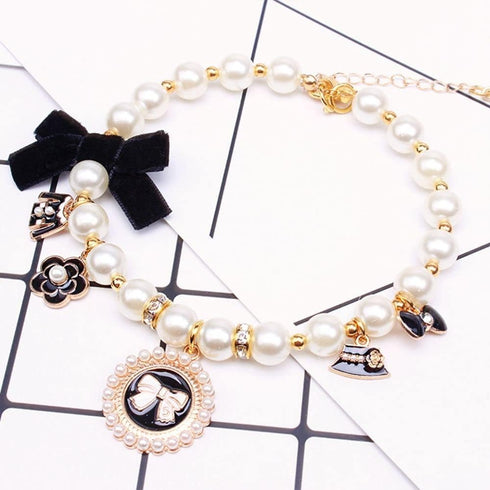 Dog Pearl Collars Princess Bow Necklace Pet Pearl Necklace DogCute Collar Puppy Accessories Cat Jewelry Pearl Neck Strap for Dog Cat (M)...