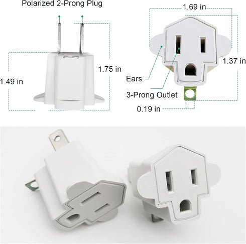 3 Prong to 2 Prong Adapter,YOELVN 3-2 Prong Grounding Outlet Converter, Portable Fireproof 200? Resistant Wall Outlet Plug Adapter,Three Prong Ada...
