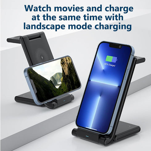 MMOBIEL Wireless Charger Compatible with iPhone, Apple Watch and AirPods - Foldable 3-in-1 Wireless Charging Station Compatible with Qi Magsafe Ch...