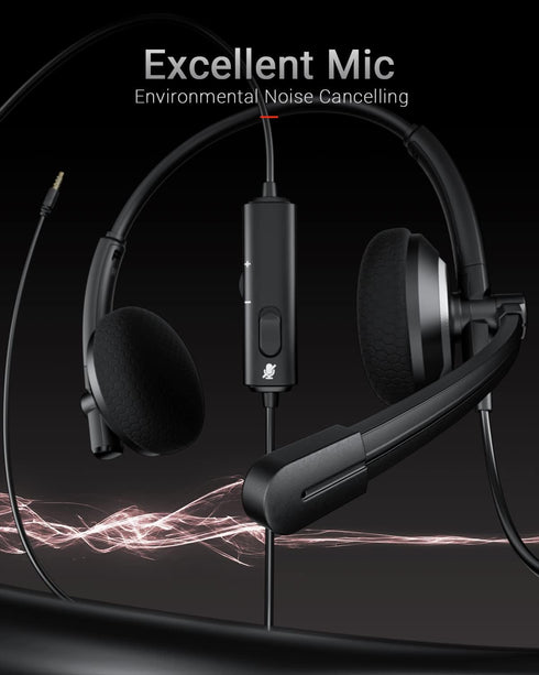 Wired Headset with Microphone for PC Laptop - 3.5mm Jack On Ear Headphones with Noise Cancelling Microphone for Boom Skype Webinars, in-line Contr...