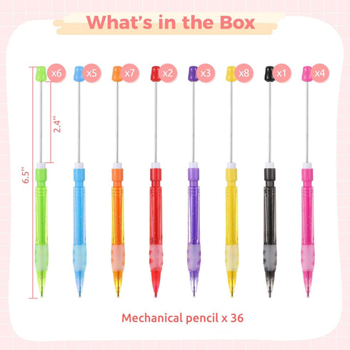 32 PCS Beadable Mechanical Pencil, 0.7mm Beadable Pencils, Multi Color Mini Mechanical Pencils Drawing Pencils, Mechanical Small Pencils for Writi...