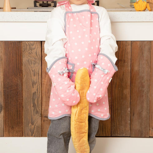 NEOVIVA Kids Apron and Kids Oven Mitts Set for Play Kitchen, Cute Polka Dots Toddler Kitchen Linen Set for Christmas Gift...