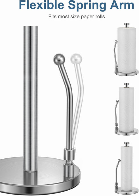 SMARTAKE Paper Towel Holder, Paper Towel Dispenser Standing Weighted Base Non Slip, Spring Arm for Easy Tear, Stainless Steel Paper Towel Holder f...