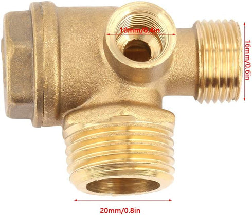 Air Compressor Check Valve, 3-Way Brass Male Threaded Air Compressor Check Valve Tube Central Pneumatic Tool G1/2" x G3/8" x G1/8"...