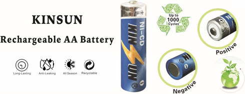 KINSUN 8-Pack Rechargeable Battery 1.2V Ni-Cd AA 900mAh for Outdoor Solar Garden Light Landscape Lights Path Lights...
