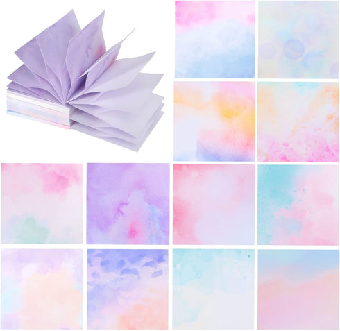 12 Pads Pop up Sticky Notes, 3x3" Cute Gradient Watercolor Self Stick Notes Pads, Multi Color Super Adhesive Memo Pads Refills, Easy to Post Paper...
