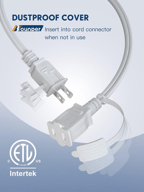 BBOUNDER 3Ft 2-Prong Power Extension Cord with Double Fuses and Tamper Guards, 7A 125V, Heavy Duty Outlet Extension Cable for Garage Office Worksh...
