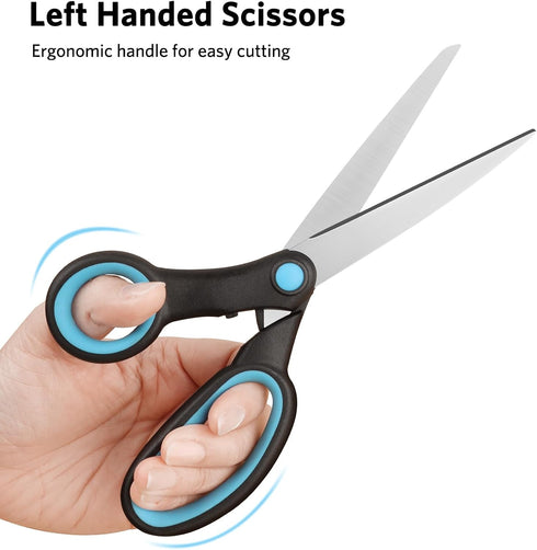 Left-Handed Scissors, 8-Inch Left-Handed Scissors with Soft Grip for Home, School, Office, Sewing Fabric, Red/Blue, Pack of 2...
