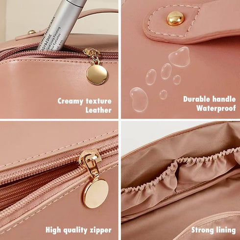 MINGRI Large Capacity Travel Cosmetic Bag for Women,Makeup Bag Travelling PU Leather Cosmetic Bag Waterproof,Multifunctional Storage Travel Toilet...