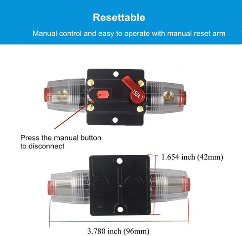 30A 40A 50A 60A 80A 100A 150A Audio Circuit Breaker Auto Car Stereo Inline Fuse Holders Inverter, Manual Reset 12V-24V DC for Automotive Marine Bo...