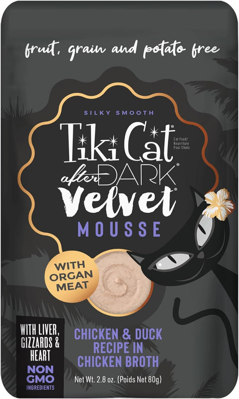 Tiki Cat After Dark, Velvet Mousse, Chicken & Duck Recipe in Chicken Broth, Grain & Potato Free Formula, with High Protein & Nutrient Dense Blende...