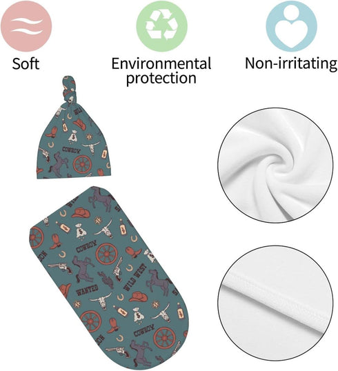 Swaddling Blanket for Baby, Sleeping Sacks, Unisex Baby Stuff with Hat, Western...