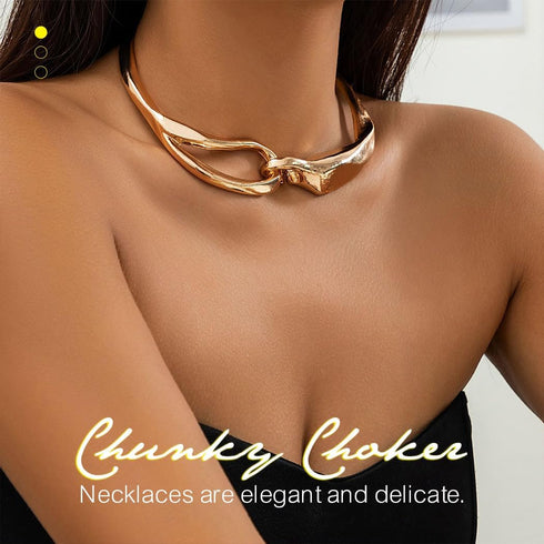 TWINKLEDE Fashion Chunky Choker Necklace Gold Twisted Abstract Metal Buckle Necklaces for Women...