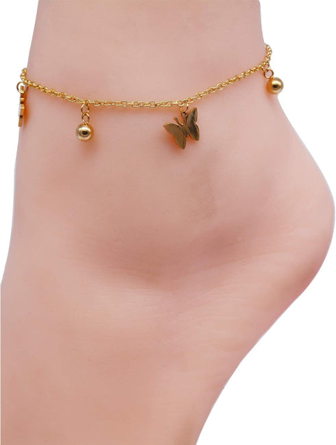 Rose Gold Ankle Bracelets for Women - Dainty Butterfly Anklet in 18K Gold for - Fashion Stainless Steel Link Foot Jewellery...