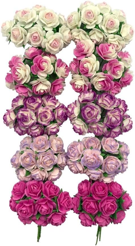 100 pcs Mini Rose Mixed Pink Colors Mulberry Paper Flower 15-18 mm Scrap Booking Wedding DIY Craft Supplies Card, Small Roses (Mixed Pink)...