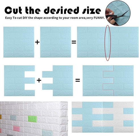 10 PCS Blue 3D Wall Panels, 14.5 sq.feet Coverage, Printable Wallpaper Sticker with Self-Adhesive Waterproof Brick PE Foam Wall Panels Peel and St...