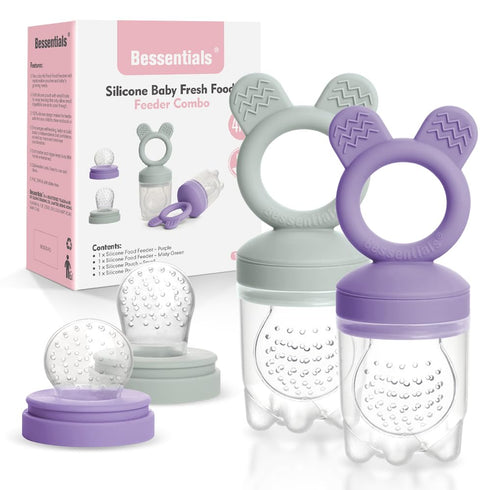 Bessentials Baby Fresh Fruit Food Feeder - 2 Pack Silicone Baby Mesh Feeders for Infant Safe Self Feeding |3 Sizes Food Pouches Included| Suitable...