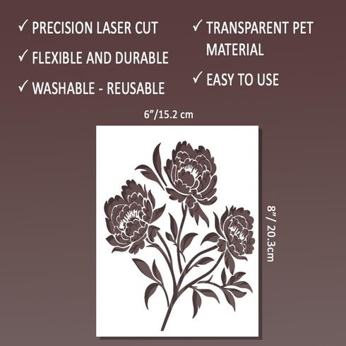 Peonies Stencil - Flower Stencils for Painting on Wood, Canvas, Paper, Fabric, Wall, Furniture - Stencils for Crafts Reusable for Art, Cards, Jour...