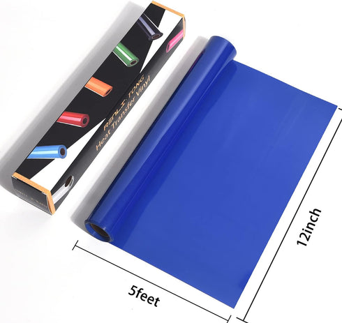 RENLITONG Blue Iron on Vinyl - 12Inch by 5ft Roll HTV Heat Transfer Vinyl for T-Shirt HTV Rolls for All Cutter Machine - Easy to Cut & Weed for He...