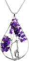 Zuo Bao Handmade Wire Wrapped Quartz Chips Tree Teardrop Pendant Necklace with Giraffe/Healing Jewelry Gift for Family (Amethyst with Giraffe)...