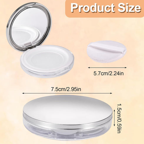 Loose Powder Container, 3 Pieces Compact Powder Container with Puff and Mirror,3 g/ 0.11 Oz Reusable Empty Refillable Makeup Powder Case Portable ...