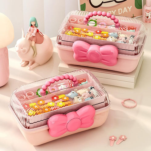 BALRAJ Cute Girls Hair Accessories Storage Box Bow Switch Organizer Box Jewelry Box, Plastic Hair Ties Holder Hair Clips Container Headbands Organ...
